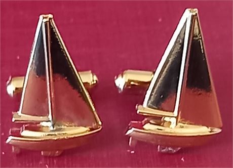 New Novelty Gold Plated Yacht Cufflinks No Box