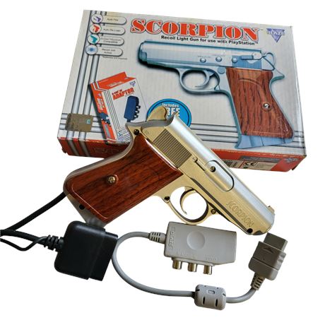 1990's Blaze Scorpion light gun for Playstation/Namco adaptor boxed complete GC