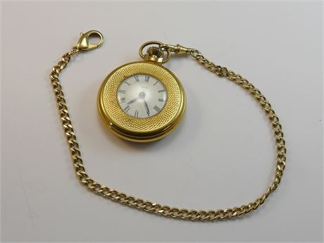 VINTAGE 1973 SMITHS ENGLISH MADE GOLD PLATED POCKET WATCH & CHAIN VGC