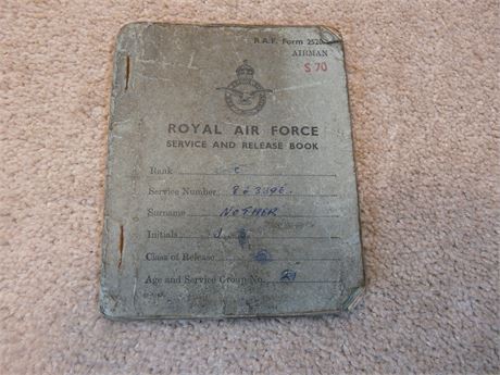 ORIGINAL WW2 RAF SERVICE & RELEASE BOOK 863396 AIRMAN J NOTHER