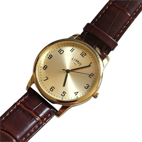 Vintage LIMIT 1912 gold-plated wristwatch quartz movement leather strap VGC