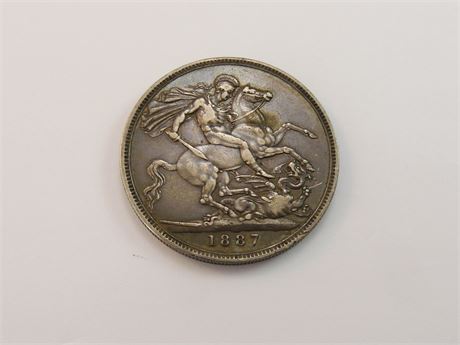 ORIGINAL 1887 SILVER VICTORIAN JUBILEE HEAD CROWN COIN GOOD GRADE