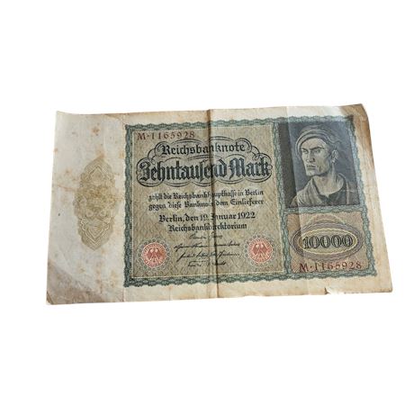 Antique 1922 German Germany REICHSBANKNOTE 10000-Mark bank note paper money fair