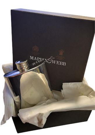 Vintage Mappin & Webb Silver-plated pocket hip flask boxed GC