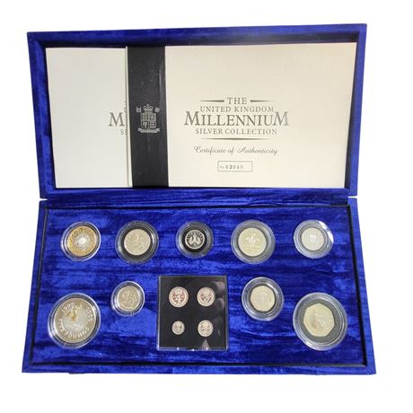 2000 Royal Mint Millenium Silver 13 Coin Collection 87.91g COA PROOF QEII UK BOX