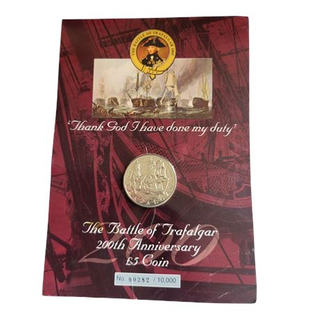 2005 Battle of Trafalgar QEII Five Pounds COMMEMORATIVE Coin UK CARD