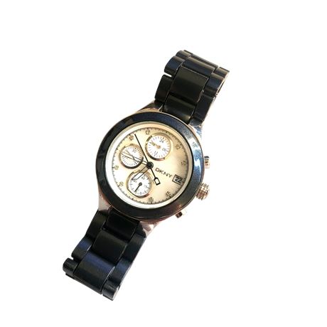Vintage DKNY NY-8064 Gents black stainless wristwatch quartz movement VGC