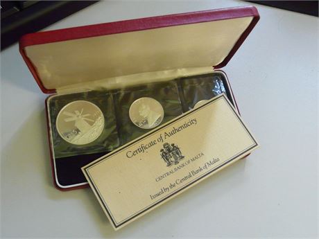 1977 Malta Maltese Silver Proof Three-coin set BOXED RARE 2.5k Made Sealed