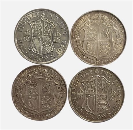1914-43 George V VI four x silver half-crown coins high grades 56.6g VF EF GB UK