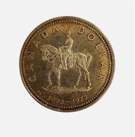 1973 ELIZABETH II / MOUNTED POLICE Royal Canadian silver dollar coin RCMP EF