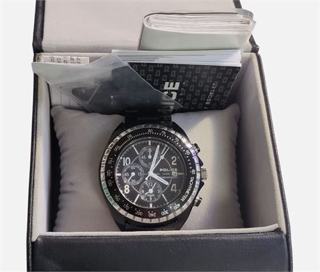 POLICE Chronograph Tachymeter 10952J gents wristwatch quartz movement VGC BOX WR