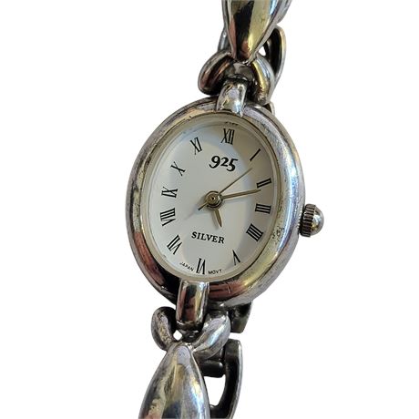 Vintage 925 ladies sterling silver wristwatch quartz Japan movement GC
