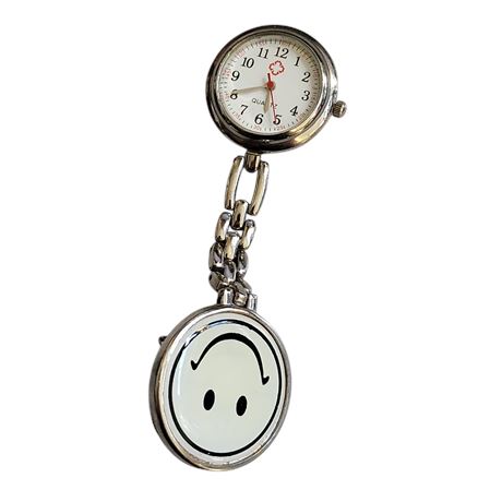 Vintage 'Smiley Face' Lapel Nurses watch quartz movement clip brooch GC