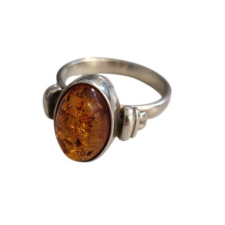 Vintage Baltic Amber & Sterling Silver Ring 925 UK SIZE M 3.9g VGC