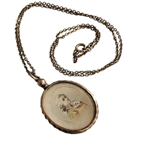 Vintage Oval Gold-plated Portrait Photo Locket Pendant on Chain GC
