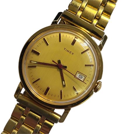 Vintage Timex Gents Gold-plated Wristwatch Hand-Winding Date on Dial VGC