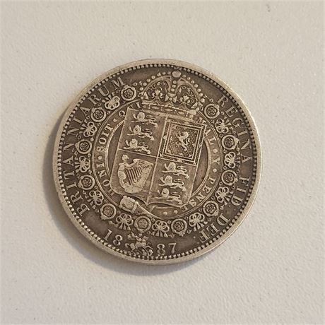 1887 Queen Victoria Jubilee Head silver Half Crown coin good grade 14.0g GB UK