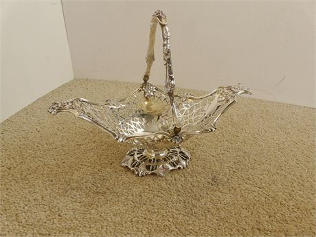 ANTIQUE 1900 STUNNING QUALITY 10oz SOLID CAST SILVER BASKET BY HERBERT LAMBERT