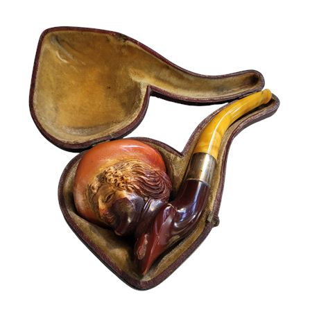 Antique Unusual Figural Woman Meerschaum Smoking Pipe & Bowl Amber Stem CASE GC