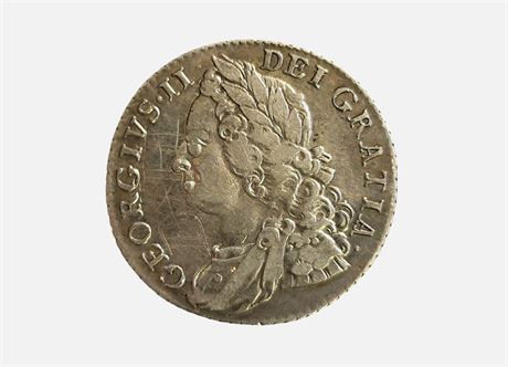 1758 George II 925 Silver Shilling Early Milled Coin FINE Grade 5.9g British UK