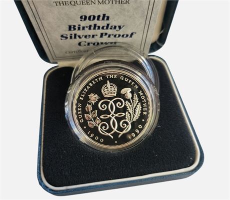 1900-1990 Elizabeth II 90th Birthday Silver Proof £5 Crown Coin Mint Boxed 28g