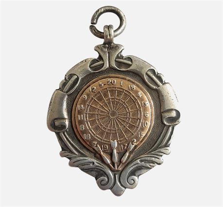 Vintage 1937 Silver & Gold Darts Dartboard Fob Medal Badge B's 12g GC