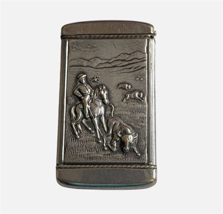 Antique 1904 Cowboy Buffalo Art Nouveau Repouse Vesta Matchsafe GC