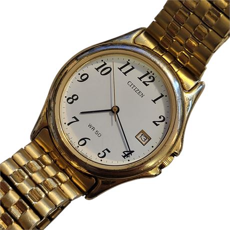 Vintage Citizen Gold Plated Gents Quartz Wristwatch Date on DIal 2510-R16719 GC