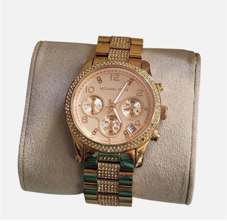Michael Kors Unisex Gold-plated Chronograph Wristwatch Stones MK5827 VGC BOX